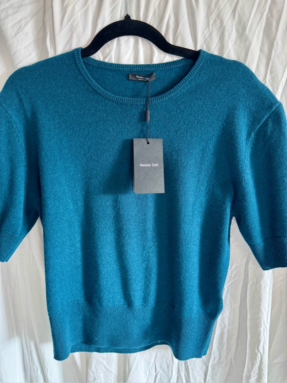 Massimo Dutti Teal Wool Cashmere Short Sleeve Sweater NWT Size M